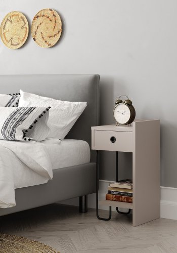 FUNZI LIVING Sirius natbord, hjre, m. 1 hylde og 1 skuffe - lys mokka melamin (32x30)