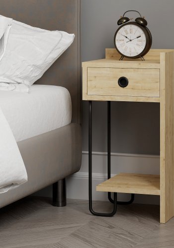 FUNZI LIVING Sirius natbord, hjre, m. 1 hylde og 1 skuffe - eg melamin (32x30)