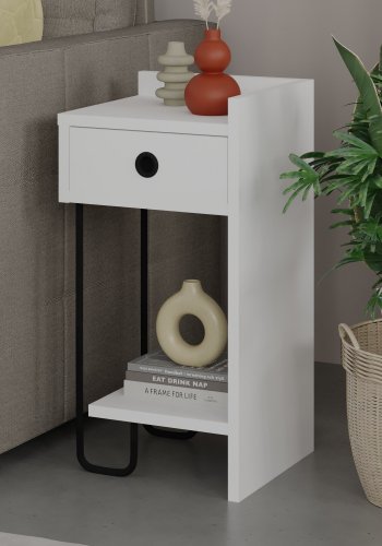 FUNZI LIVING Sirius natbord, hjre, m. 1 hylde og 1 skuffe  - hvid melamin (32x30)