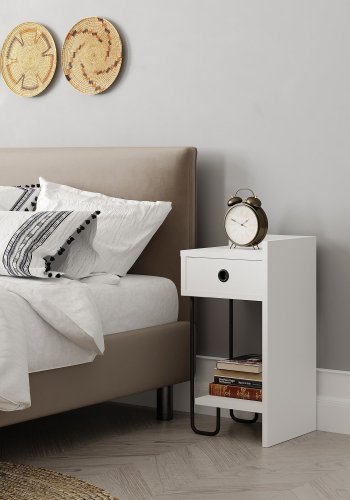 FUNZI LIVING Sirius natbord, hjre, m. 1 hylde og 1 skuffe  - hvid melamin (32x30)