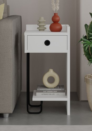 FUNZI LIVING Sirius natbord, hjre, m. 1 hylde og 1 skuffe  - hvid melamin (32x30)