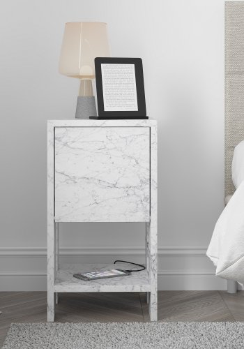 FUNZI LIVING Ema natbord, m. 1 lge og 1 hylde - Carrara marmor melamin (30x30)