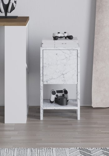 FUNZI LIVING Ema natbord, m. 1 lge og 1 hylde - Carrara marmor melamin (30x30)