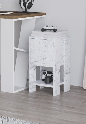 FUNZI LIVING Ema natbord, m. 1 lge og 1 hylde - Carrara marmor melamin (30x30)