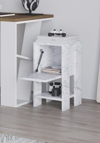 FUNZI LIVING Ema natbord, m. 1 lge og 1 hylde - Carrara marmor melamin (30x30)