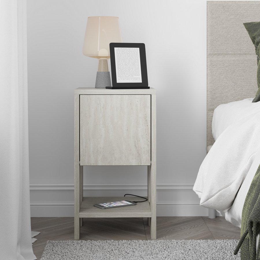 FUNZI LIVING Ema natbord, m. 1 lge og 1 hylde - travertin melamin (30x30)