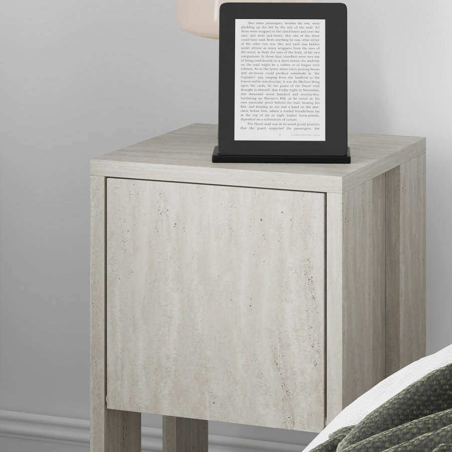 FUNZI LIVING Ema natbord, m. 1 lge og 1 hylde - travertin melamin (30x30)