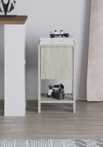 FUNZI LIVING Ema natbord, m. 1 lge og 1 hylde - travertin melamin (30x30)