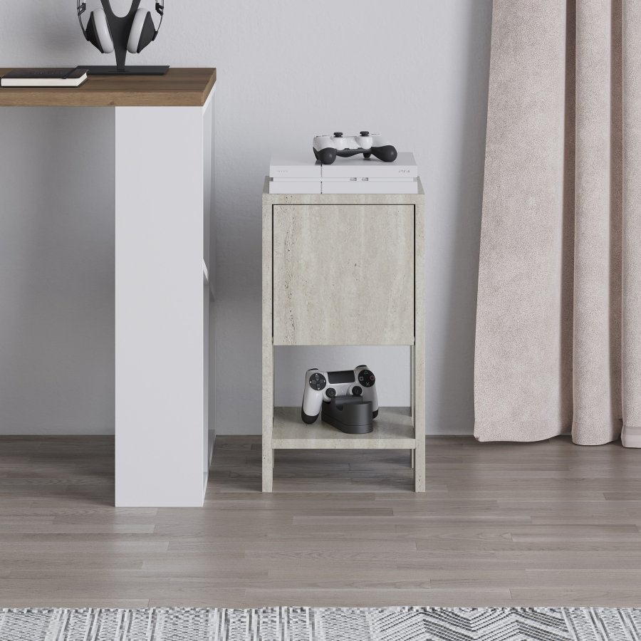 FUNZI LIVING Ema natbord, m. 1 lge og 1 hylde - travertin melamin (30x30)