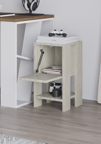 FUNZI LIVING Ema natbord, m. 1 lge og 1 hylde - travertin melamin (30x30)