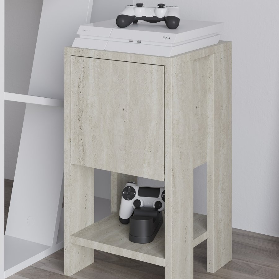 FUNZI LIVING Ema natbord, m. 1 lge og 1 hylde - travertin melamin (30x30)