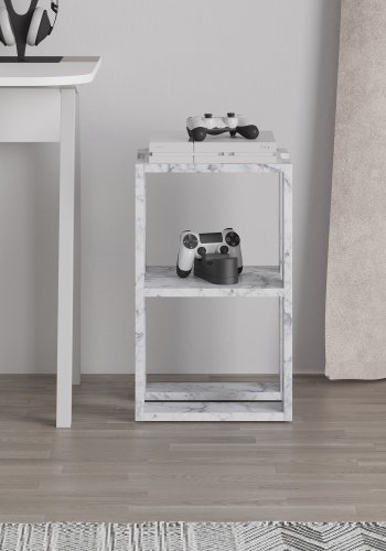 FUNZI LIVING Lonie natbord, m. 1 hylde - Carrara marmor melamin (30x30)