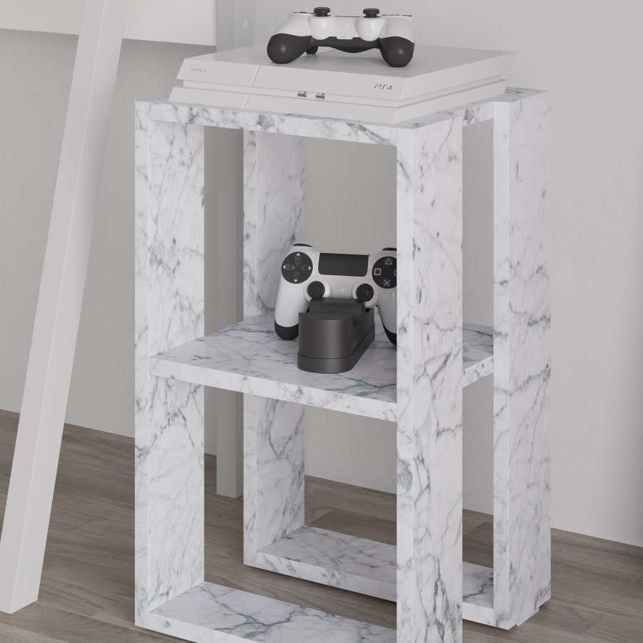 FUNZI LIVING Lonie natbord, m. 1 hylde - Carrara marmor melamin (30x30)