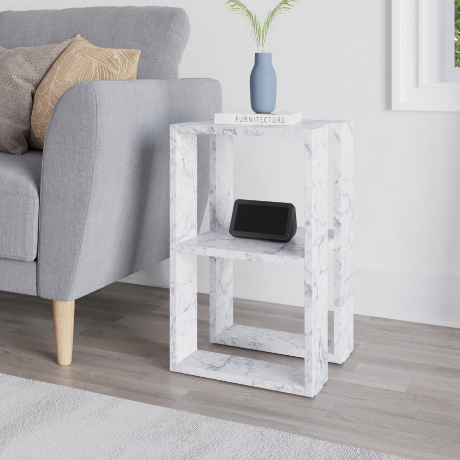 FUNZI LIVING Lonie natbord, m. 1 hylde - Carrara marmor melamin (30x30)