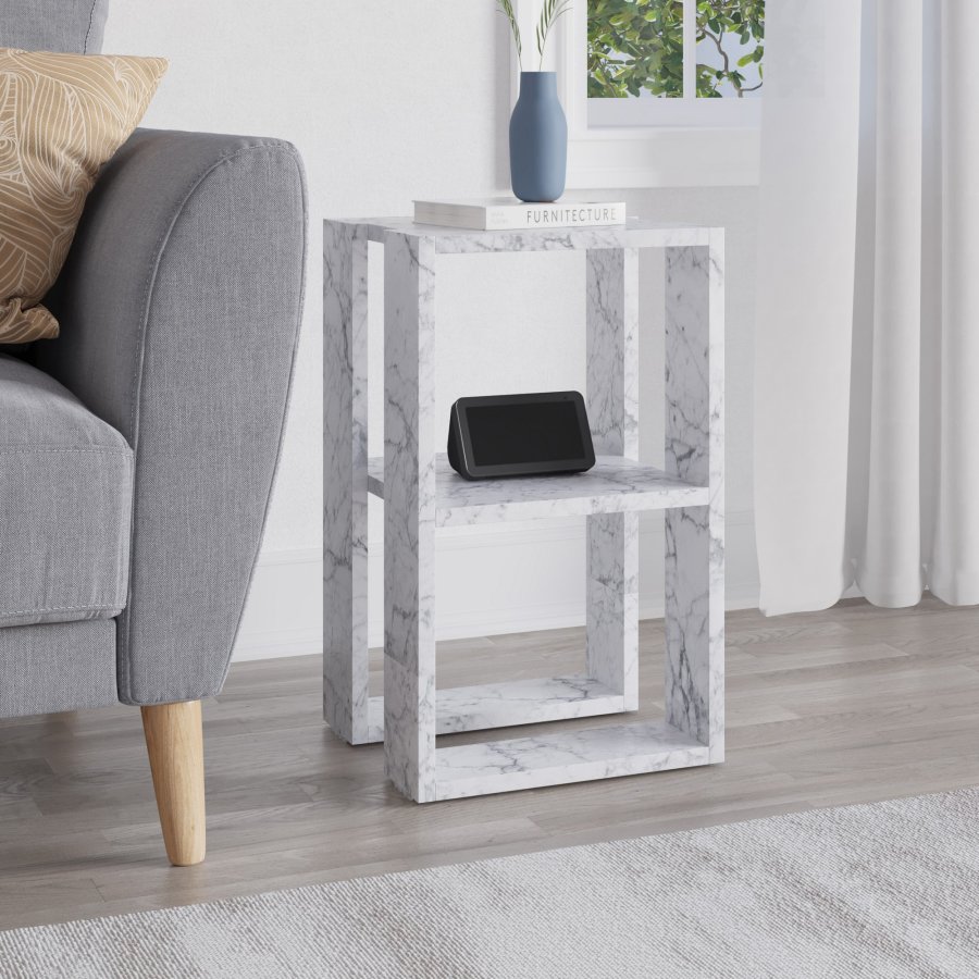 FUNZI LIVING Lonie natbord, m. 1 hylde - Carrara marmor melamin (30x30)