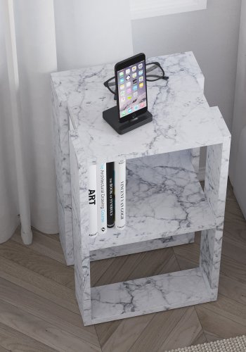 FUNZI LIVING Lonie natbord, m. 1 hylde - Carrara marmor melamin (30x30)