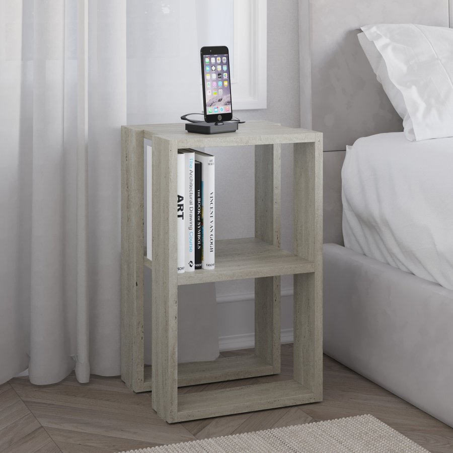 FUNZI LIVING Lonie natbord, m. 1 hylde - travertin melamin (30x30)