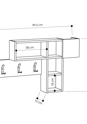 FUNZI LIVING Game entrést, m. 3 knager og 4 rum - Sonoma eg og antracitgr melamin