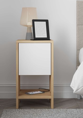 FUNZI LIVING Ema natbord, m. 1 lge og 1 hylde - safir eg og hvid melamin (30x30)