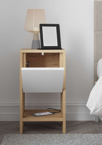 FUNZI LIVING Ema natbord, m. 1 lge og 1 hylde - safir eg og hvid melamin (30x30)