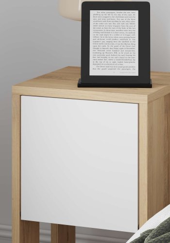 FUNZI LIVING Ema natbord, m. 1 lge og 1 hylde - safir eg og hvid melamin (30x30)