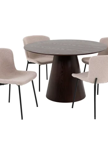 HOUSE NORDIC Bolton og Maceda spisebordsst, 1 spisebord, 4 spisebordsstole - beige stof/valndfinér
