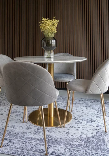 HOUSE NORDIC Bolzano og Geneve spisebordsst, 1 spisebord, 4 spisebordsstole - gr velour/hvid/MDF