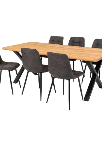 HOUSE NORDIC Toulon og Middelfart spisebordsst, 1 spisebord, 6 spisebordsstole - gr/natur