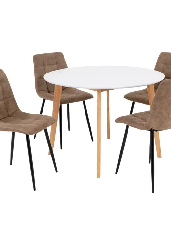 HOUSE NORDIC Vojens og Middelfart spisebordsst, 1 spisebord, 4 spisebordsstole - brun/hvid MDF