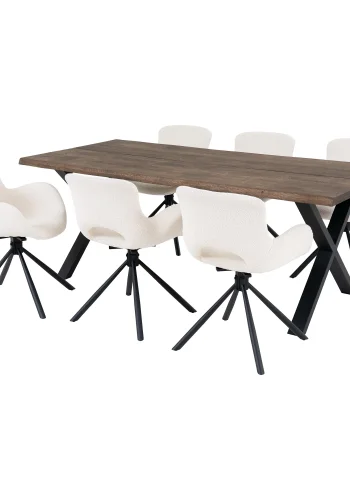 HOUSE NORDIC Toulon og Amorim spisebordsst, 1 spisebord, 6 spisebordsstole - offwhite/brun