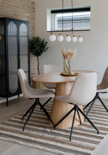 HOUSE NORDIC Bolton og Monaco spisebordsst, 1 spisebord, 4 spisebordsstole - sand stof/askefinér