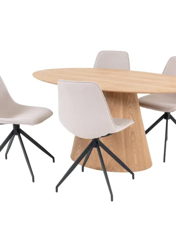HOUSE NORDIC Bolton og Monaco spisebordsst, 1 spisebord, 4 spisebordsstole - sand stof/askefinér