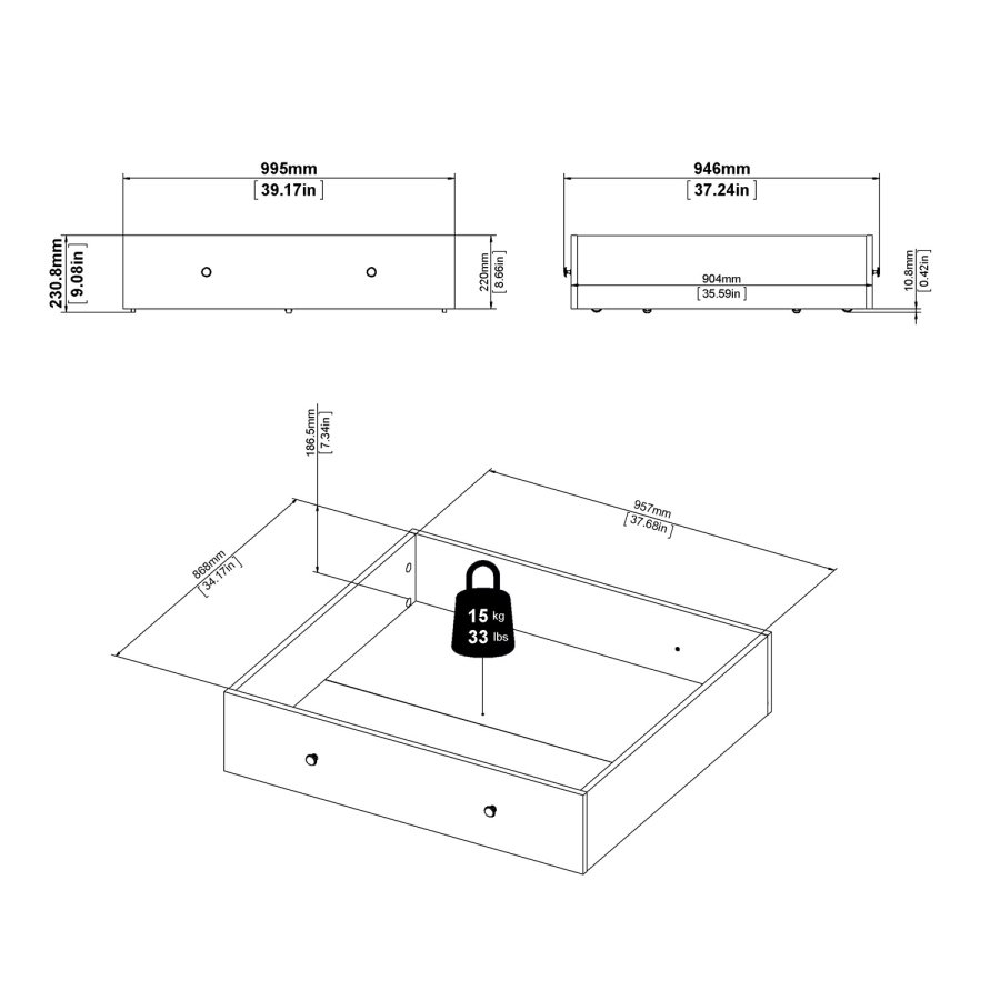TVILUM Paris sengeskuffe m. hjul - hvid tr (100 cm)