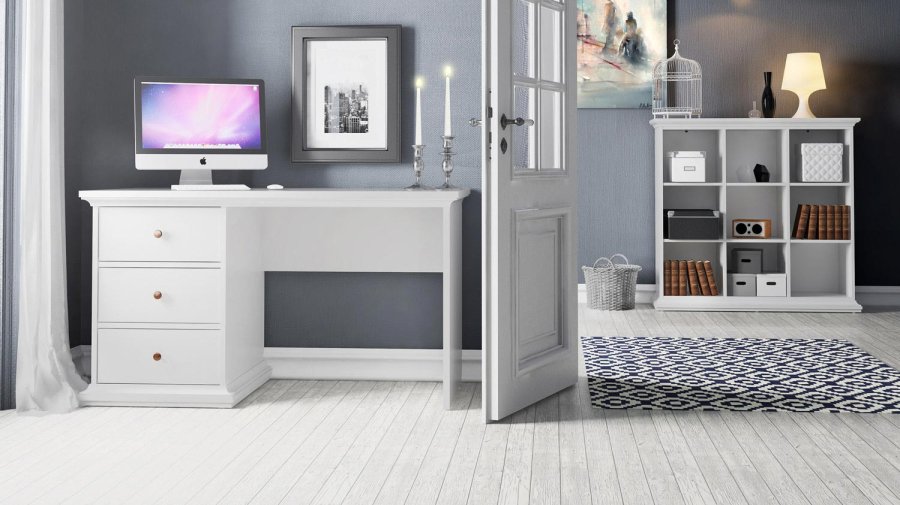 TVILUM Paris skrivebord - hvid tr, med 3 skuffer 