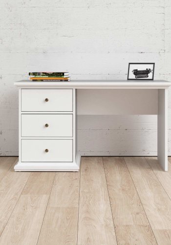 TVILUM Paris skrivebord - hvid tr, med 3 skuffer 