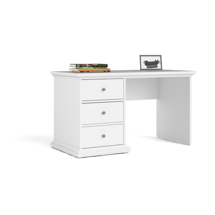 TVILUM Paris skrivebord - hvid tr, med 3 skuffer 