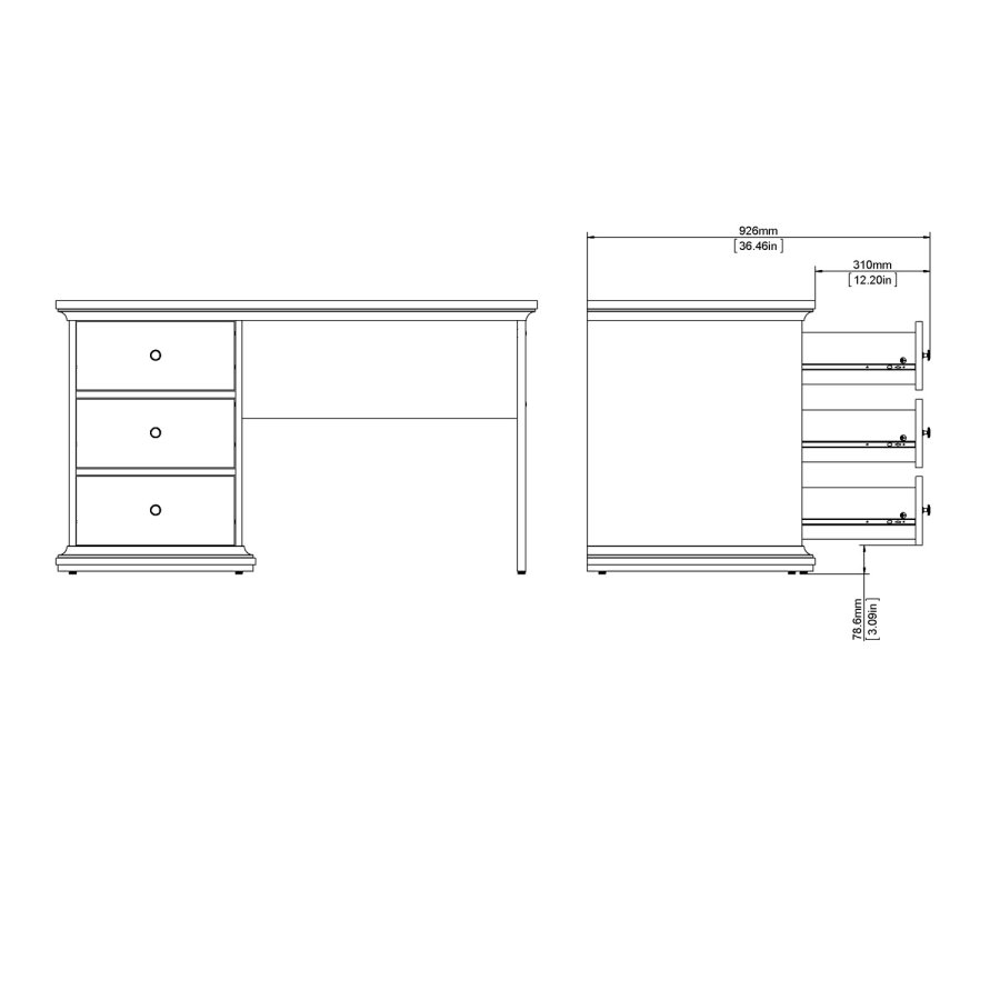 TVILUM Paris skrivebord - hvid tr, med 3 skuffer 