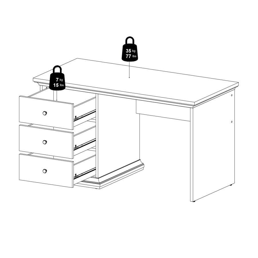 TVILUM Paris skrivebord - hvid tr, med 3 skuffer 