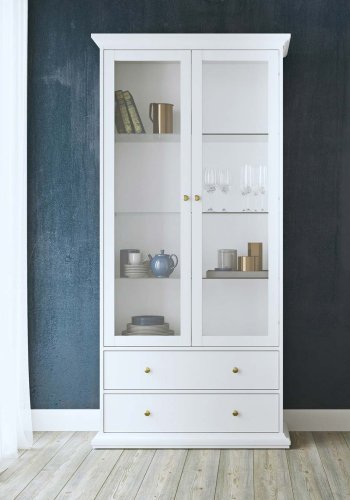 TVILUM Paris vitrineskab - hvidt tr, m. 2 lger og 2 skuffer
