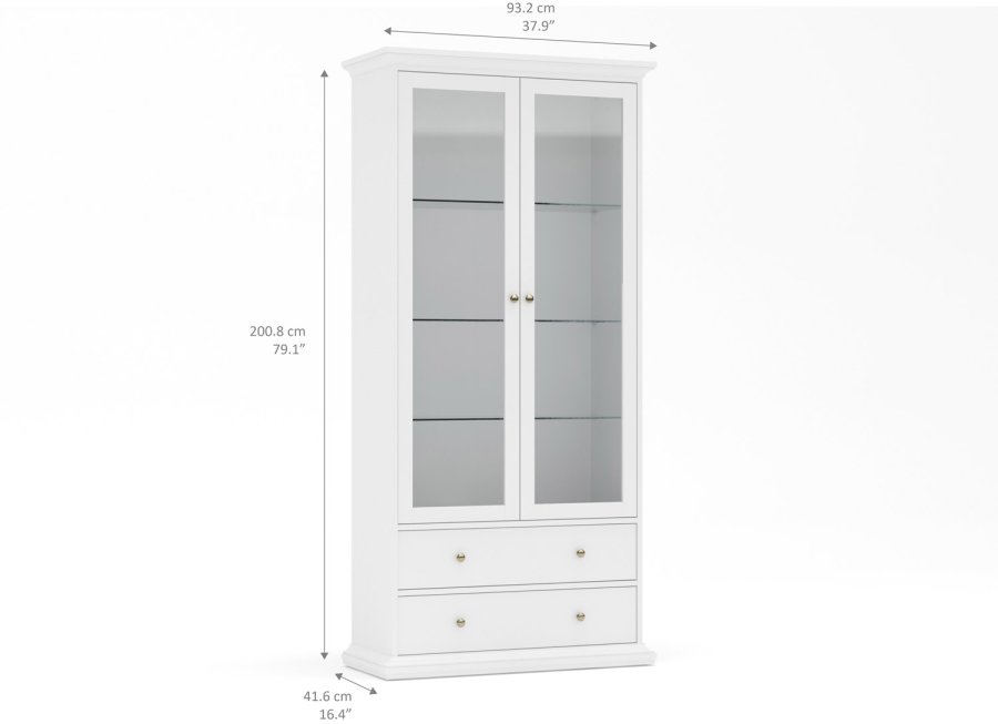 TVILUM Paris vitrineskab - hvidt tr, m. 2 lger og 2 skuffer