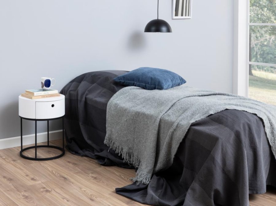 ACT NORDIC Polo natbord, m. 1 skuffe, rund - hvid MDF og sort stl (40)