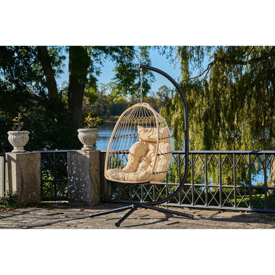 HOUSE NORDIC  Patras Hngestol - Hngestol, stl stativ, foldbar sde, incl.hynder, natur/sort<br>195x117x107 cm