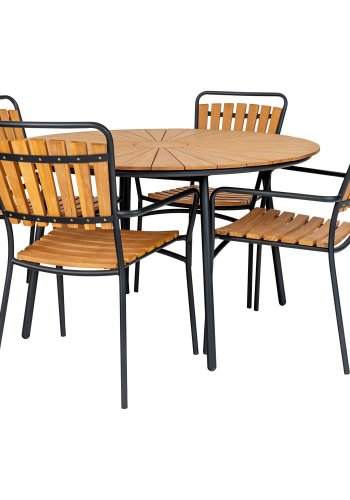 HOUSE NORDIC Spisebord, teak bordplade, natur, sorte ben, 130x74 cm