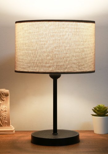 LUMI AYD 2848 bordlampe - beige stof og sort metal