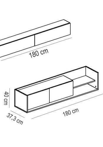 FUNZI LIVING TV-bord og vghylde, m. lger og hylde - hvid og teaktrsfarvet melamin (st med 2)