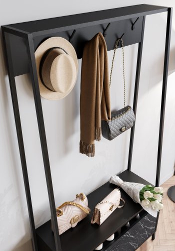 FUNZI LIVING Devin entrést, m. 7 knager, 1 lge og hylde - sort melamin og sort metal