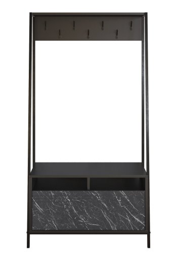 FUNZI LIVING Devin entrést, m. 7 knager, 1 lge og hylde - sort melamin og sort metal