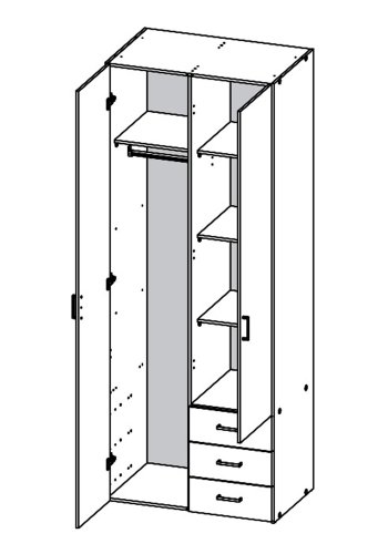 TVILUM Space garderobeskab i tr - hvid hjglans, m. 2 lger og 3 skuffer