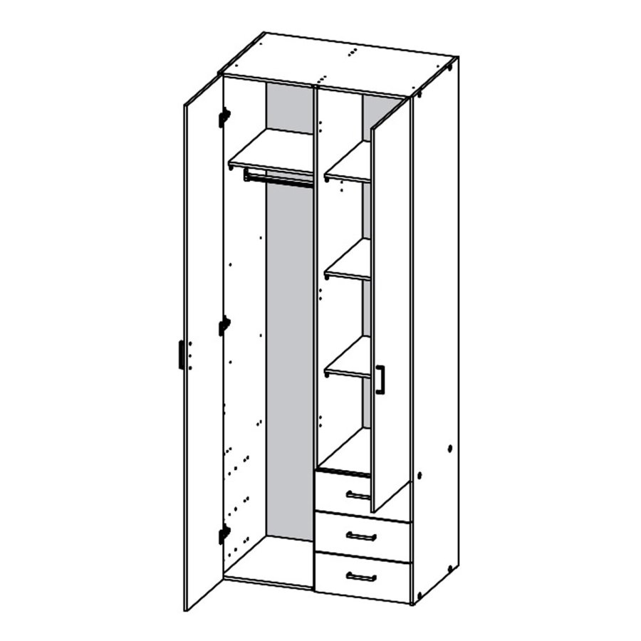 TVILUM Space garderobeskab i tr - hvid hjglans, m. 2 lger og 3 skuffer