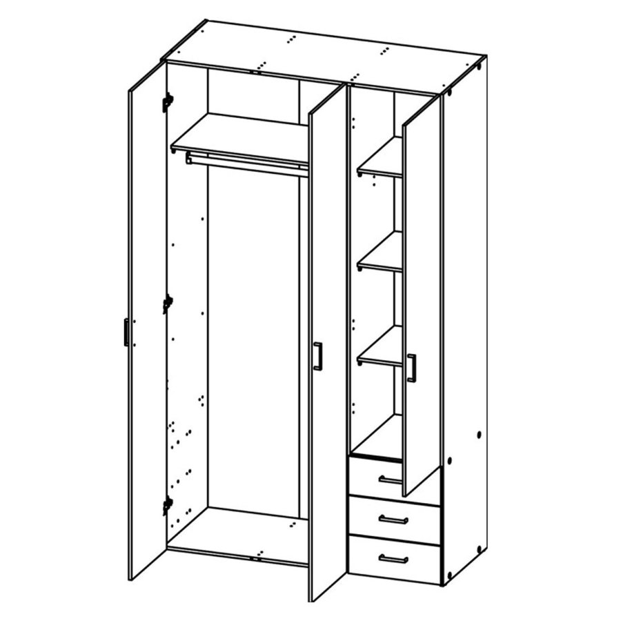 TVILUM Space garderobeskab - hvidt tr, m.3 lger og  3 skuffer